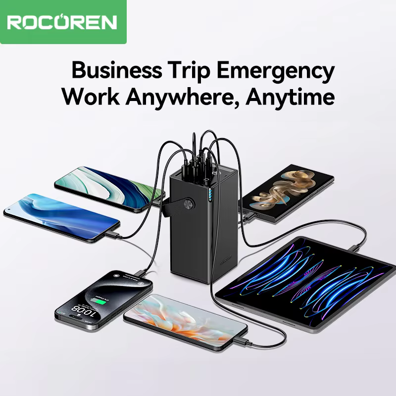 Rocoren 50,000mAh 22.5W Power Bank With Fast Charging 6 Ports USB + Type-C Powerbank With Flashlight 