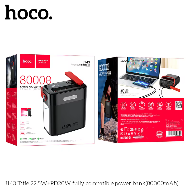 Hoco J143 22.5W+PD20W 80000mAh Power Bank – Black
