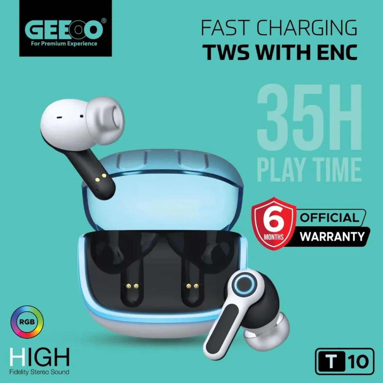 Geeoo T10 RGB ENC TWS Earbuds