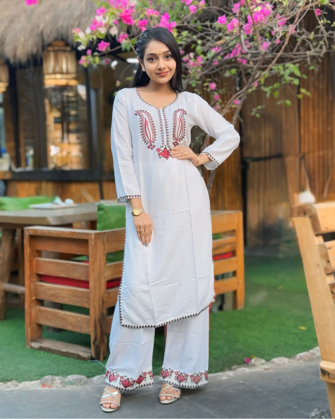 Luxury Embroidery Cotton Two Piece Co-Ord Set