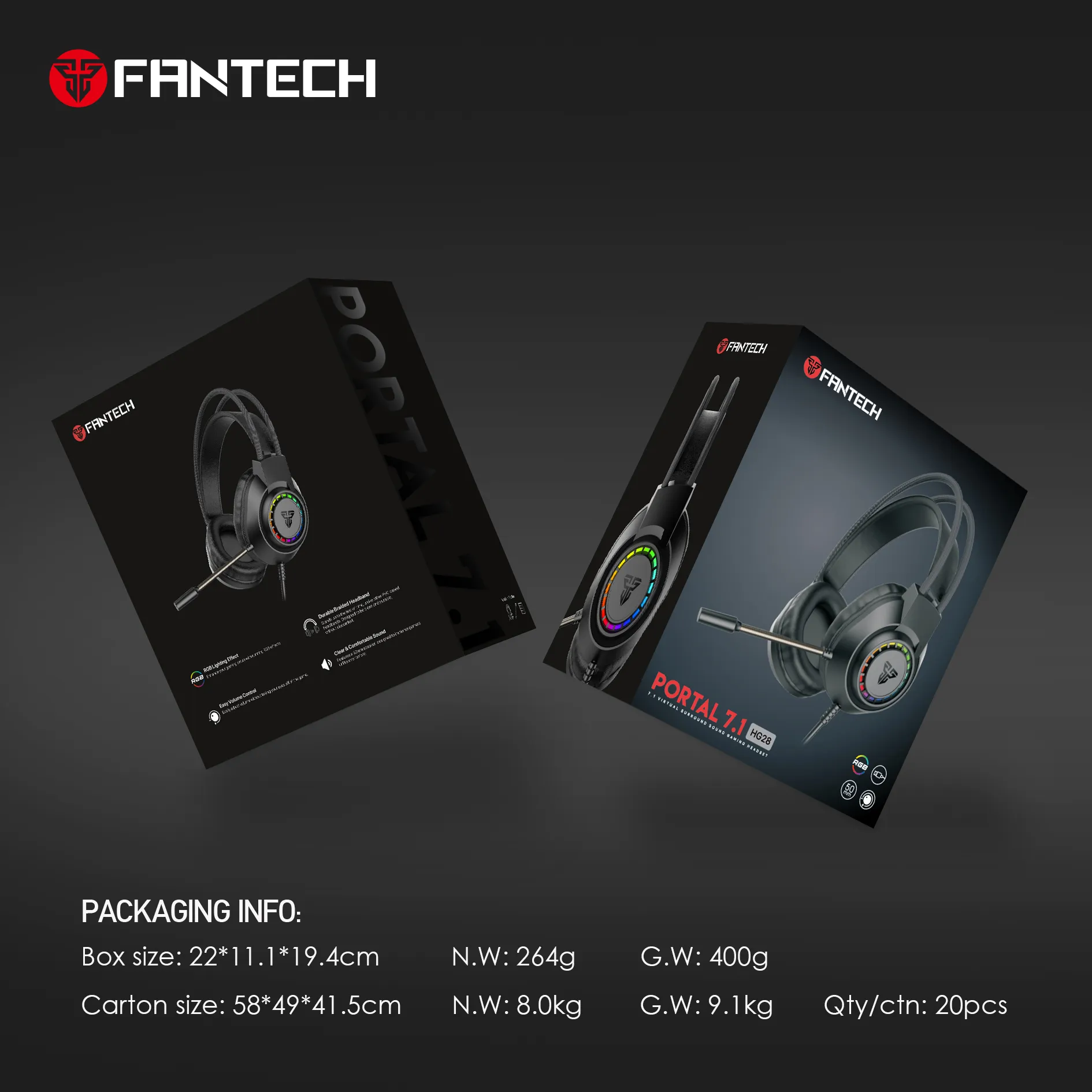 Fantech PORTAL HG28 7.1 Virtual Surround Sound Gaming Headphone
