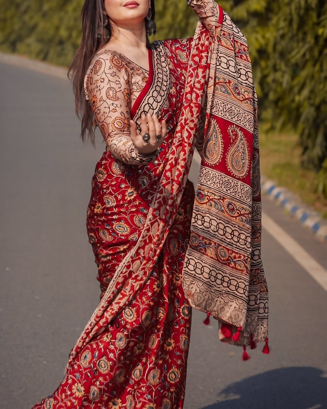 Soft Silk Saree 2025 Trendy Digital Print with Tassels