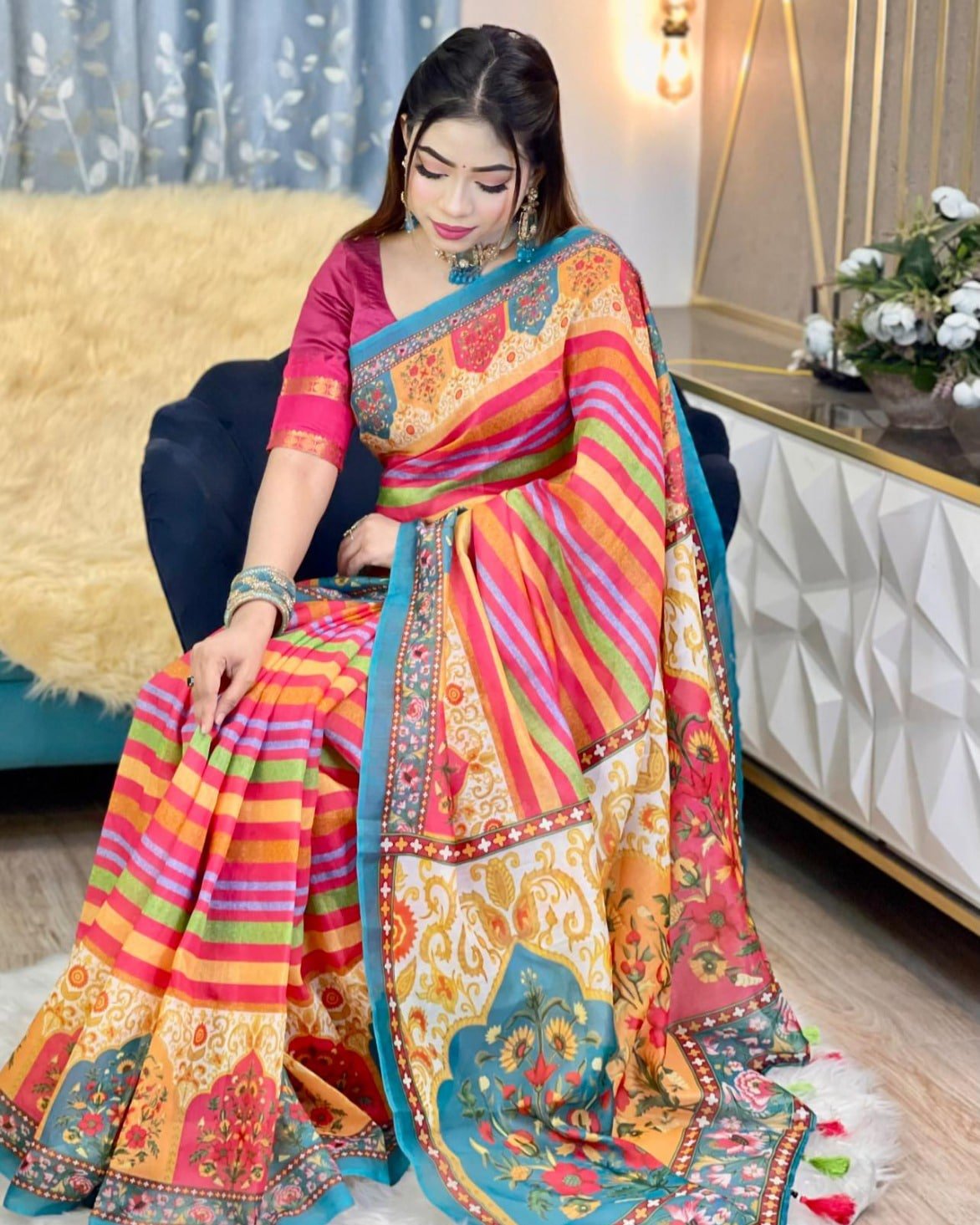 Elegant Chanduri Silk Digital Print Saree
