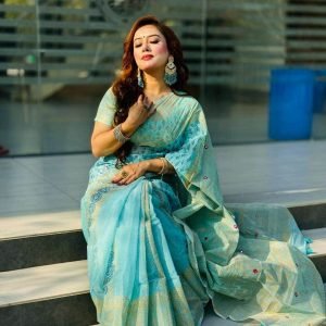 Elegant Semi Moslin Block Print Saree