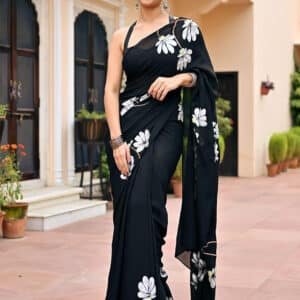 Premium Semi Moslin Sharee – Black Elegance Collection