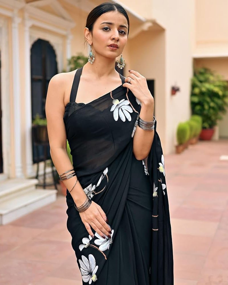 Premium Semi Moslin Sharee – Black Elegance Collection