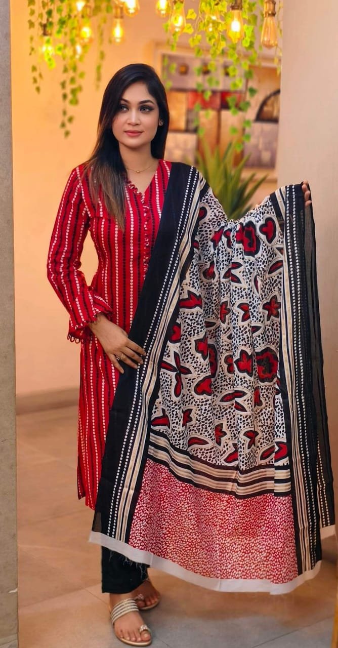 Premium Lilen Three Piece With Screen Print