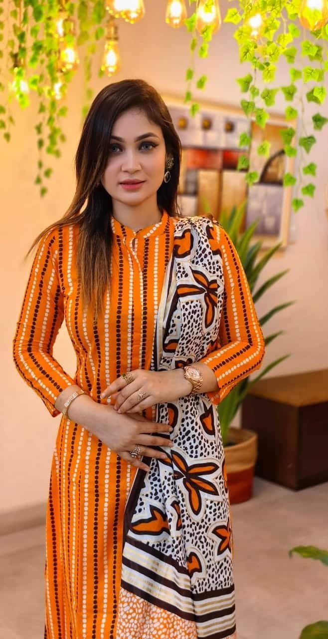 Premium Lilen Three Piece With Screen Print - Yellow