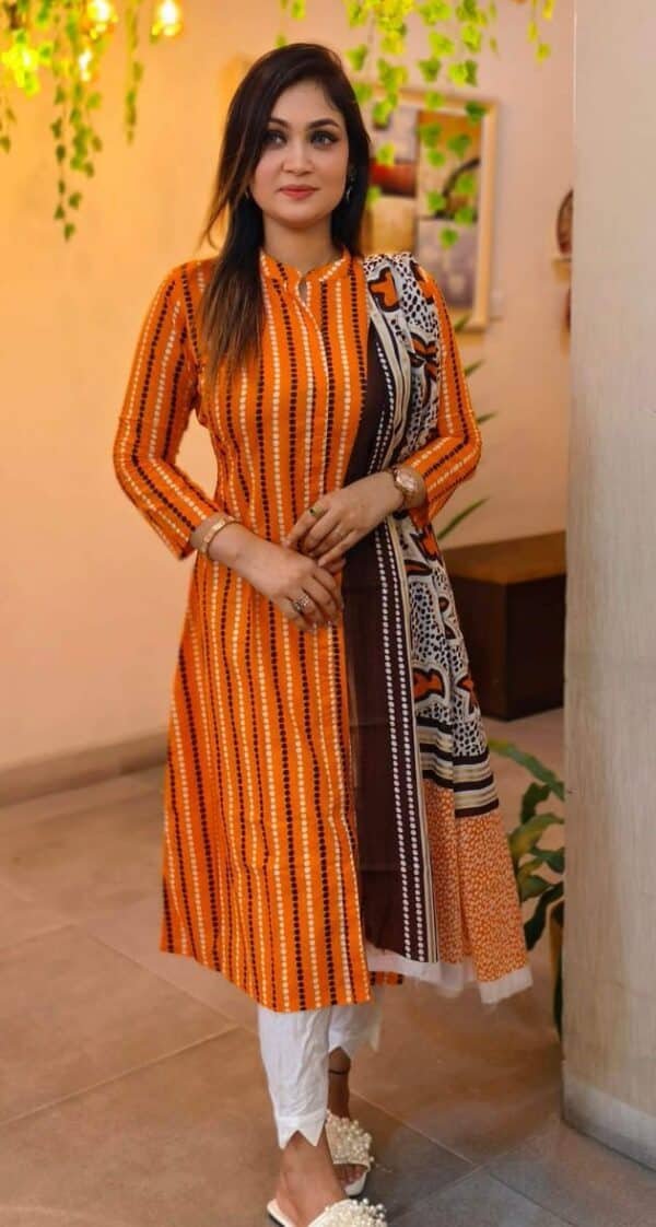 Premium Lilen Three Piece With Screen Print - Yellow