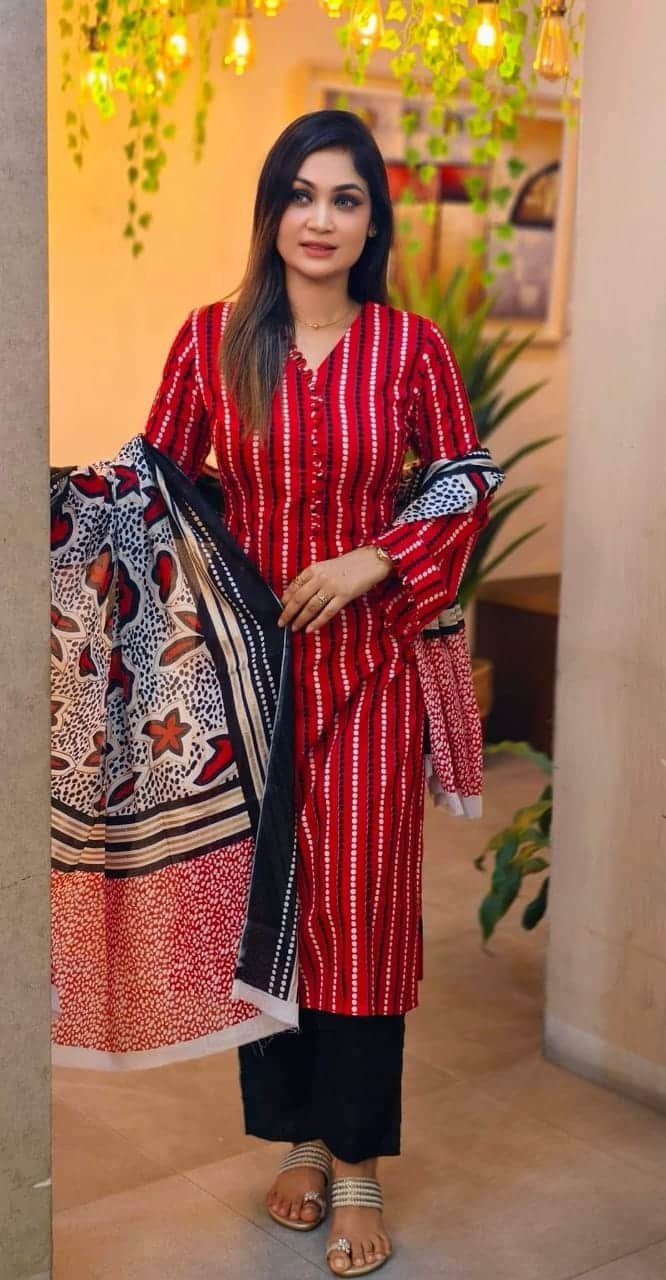 Premium Lilen Three Piece With Screen Print