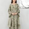 Elegant Olive Digital Print 3-Piece Dress for Women