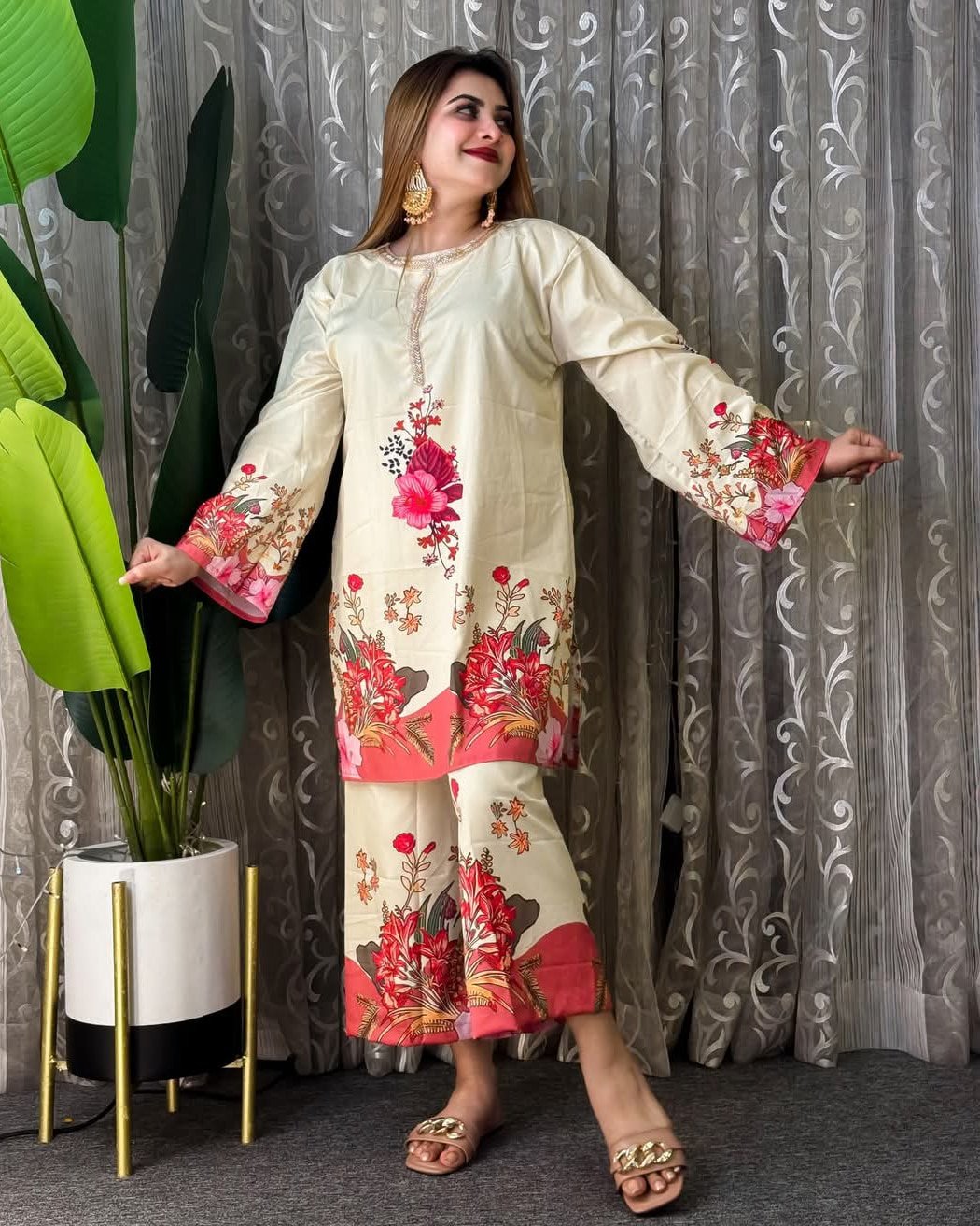 Premium Digital Print Two Piece Dubai Silk Fabric