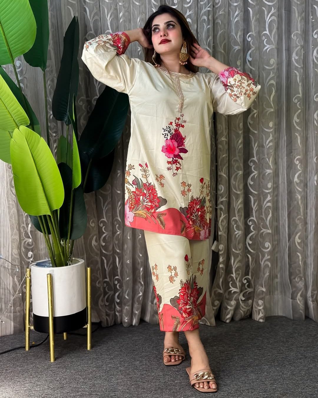 Premium Digital Print Two Piece Dubai Silk Fabric