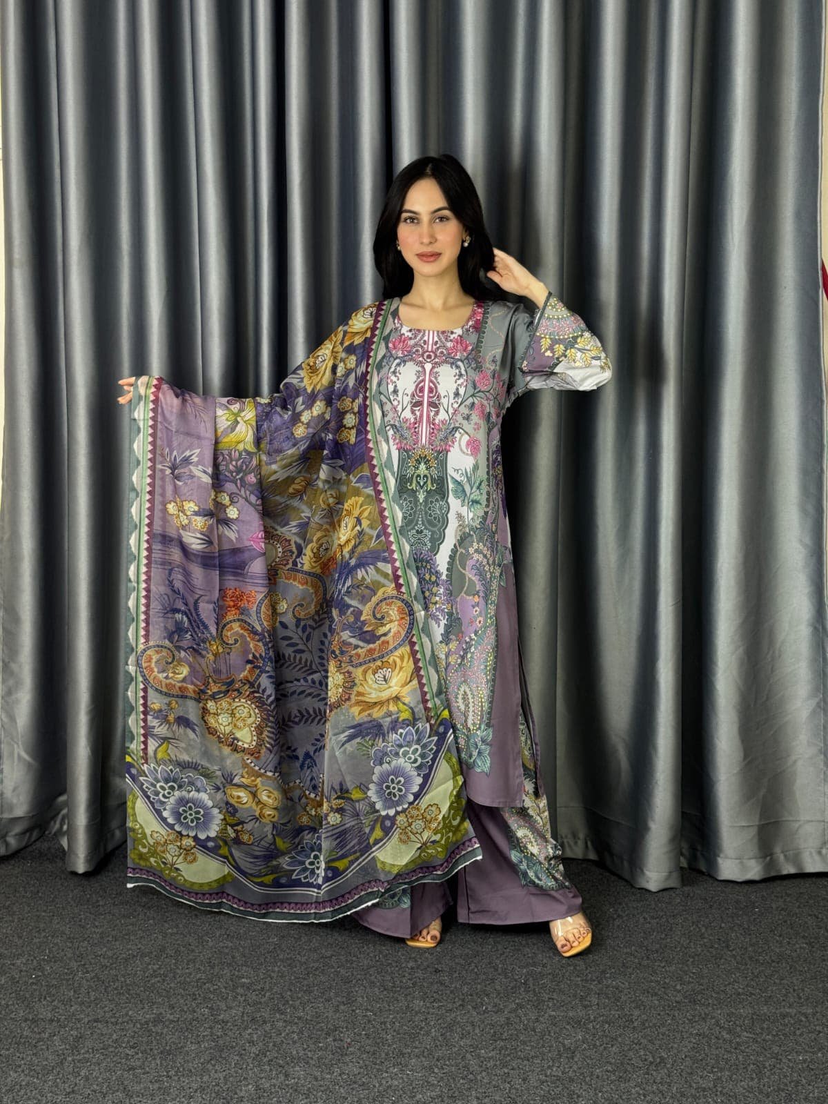 Premium Digital Print Three Piece Set Dubai Silk Collection