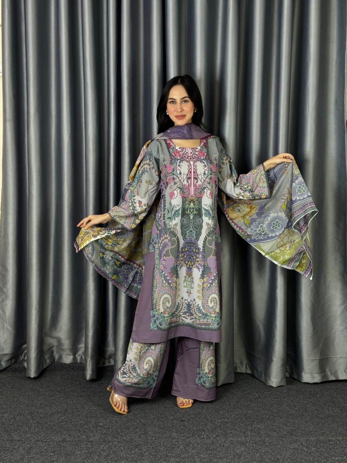 Premium Digital Print Three Piece Set Dubai Silk Collection