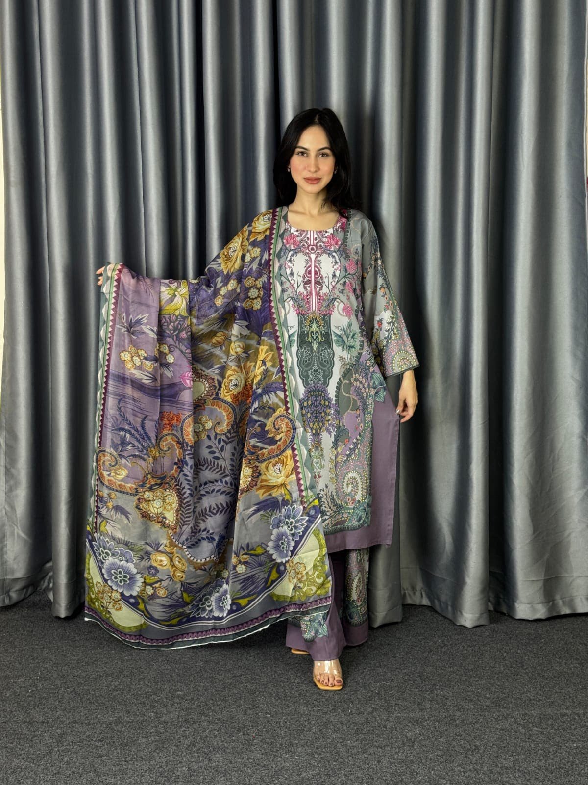 Premium Digital Print Three Piece Set Dubai Silk Collection