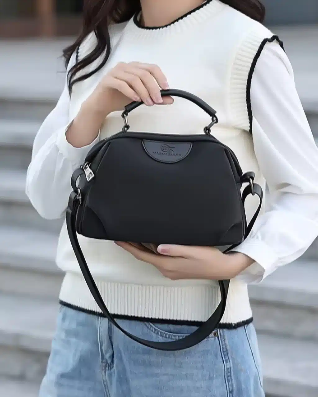 New Portable Nylon Cowhide Shoulder Bag Waterproof Fashion Style