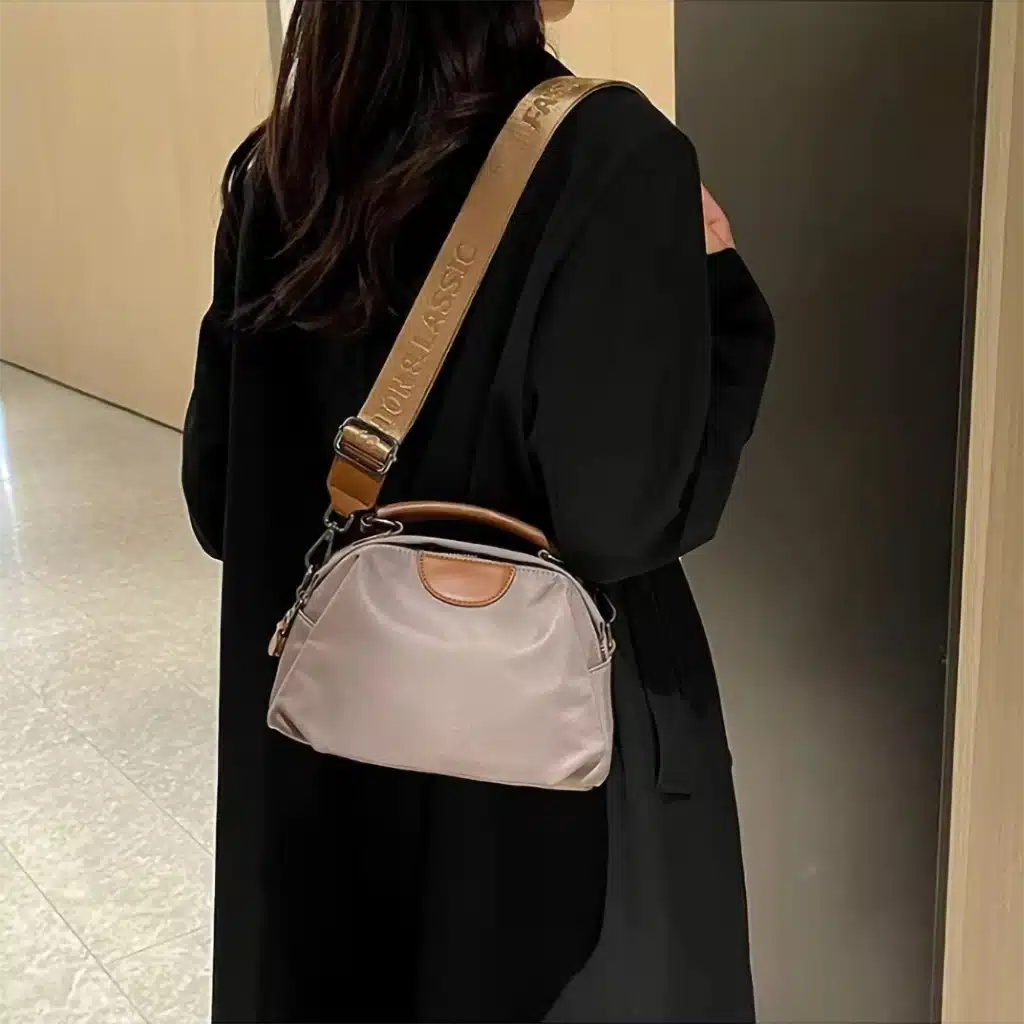 New Portable Nylon Cowhide Shoulder Bag Waterproof Fashion Style