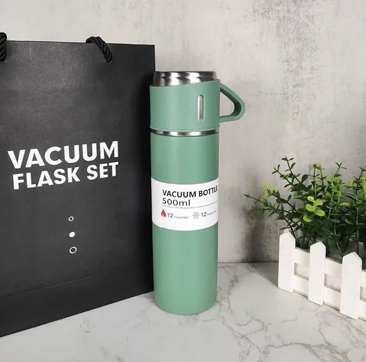 Premium Vacuum Flask Set Stainless Steel Bottle with Smart Mugs