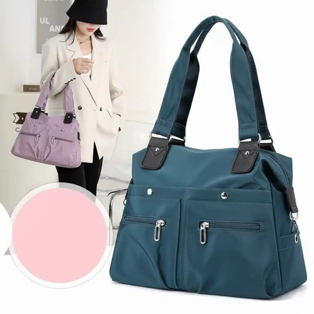 Womens Handbag Solid Blue Fashion Nylon Casual Shoulder Tote