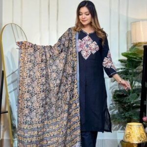 Digital Print Three Piece Premium Cotton Dress