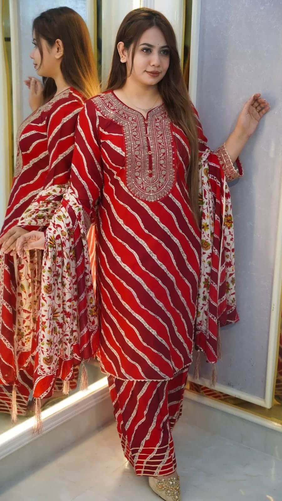 Readymade Cotton Three Piece withSequins Work