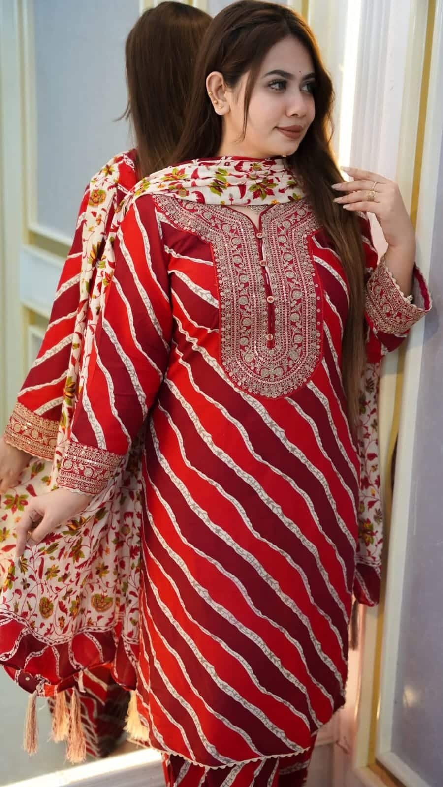 Readymade Cotton Three Piece withSequins Work