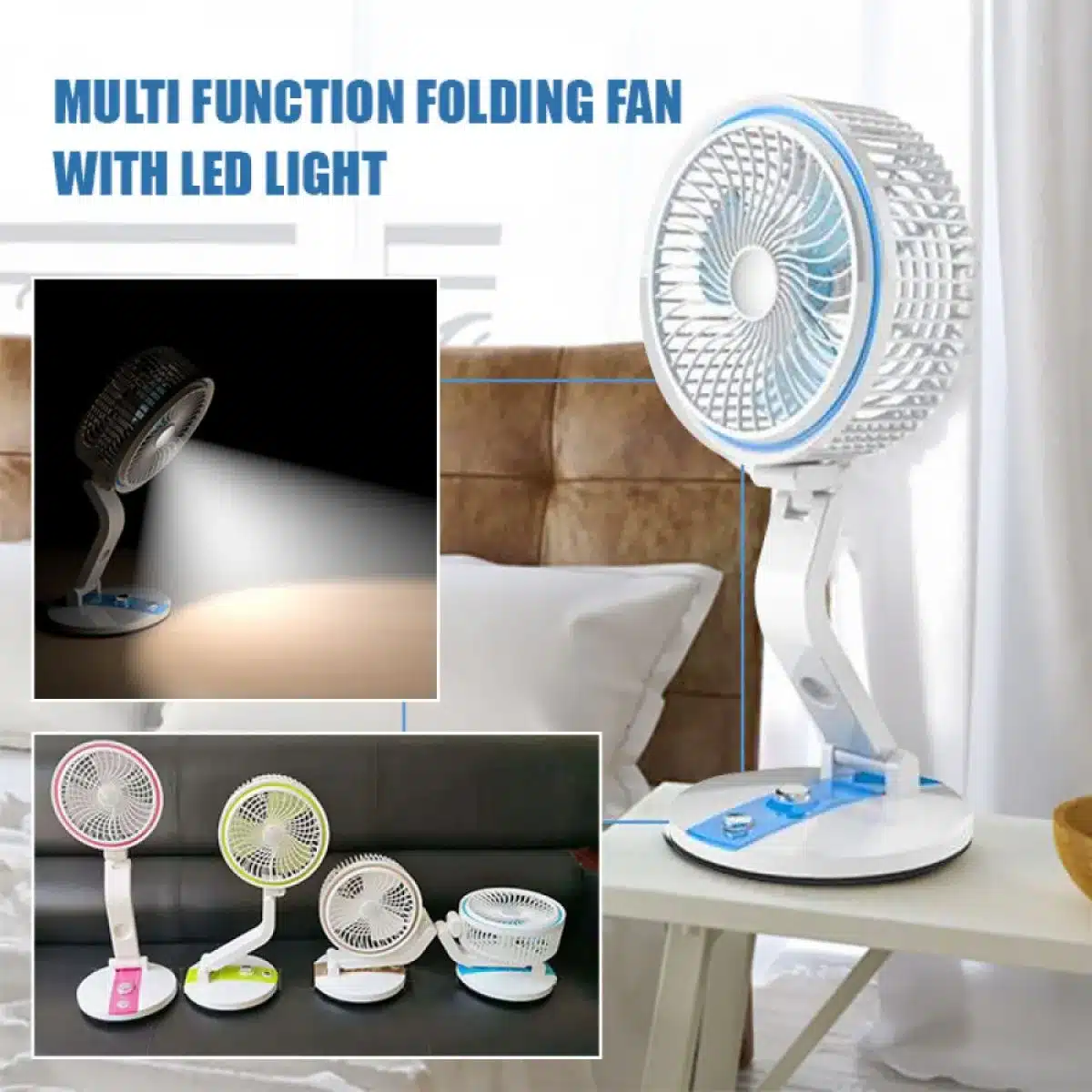 Smart LR Folding Rechargeable Fan with LED Light